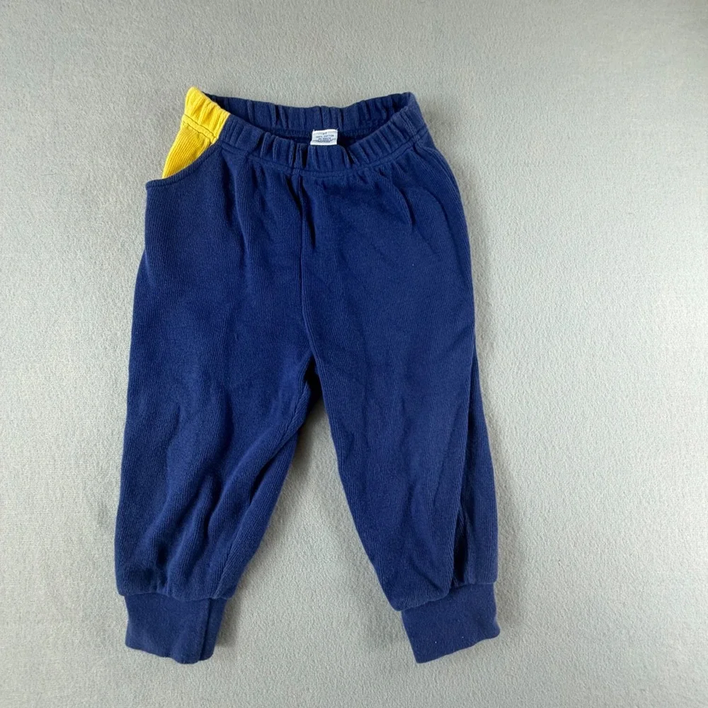 Vintage Knit Joggers Toddler 3T Blue Yellow Cotton Sweatpants Retro Streetwear